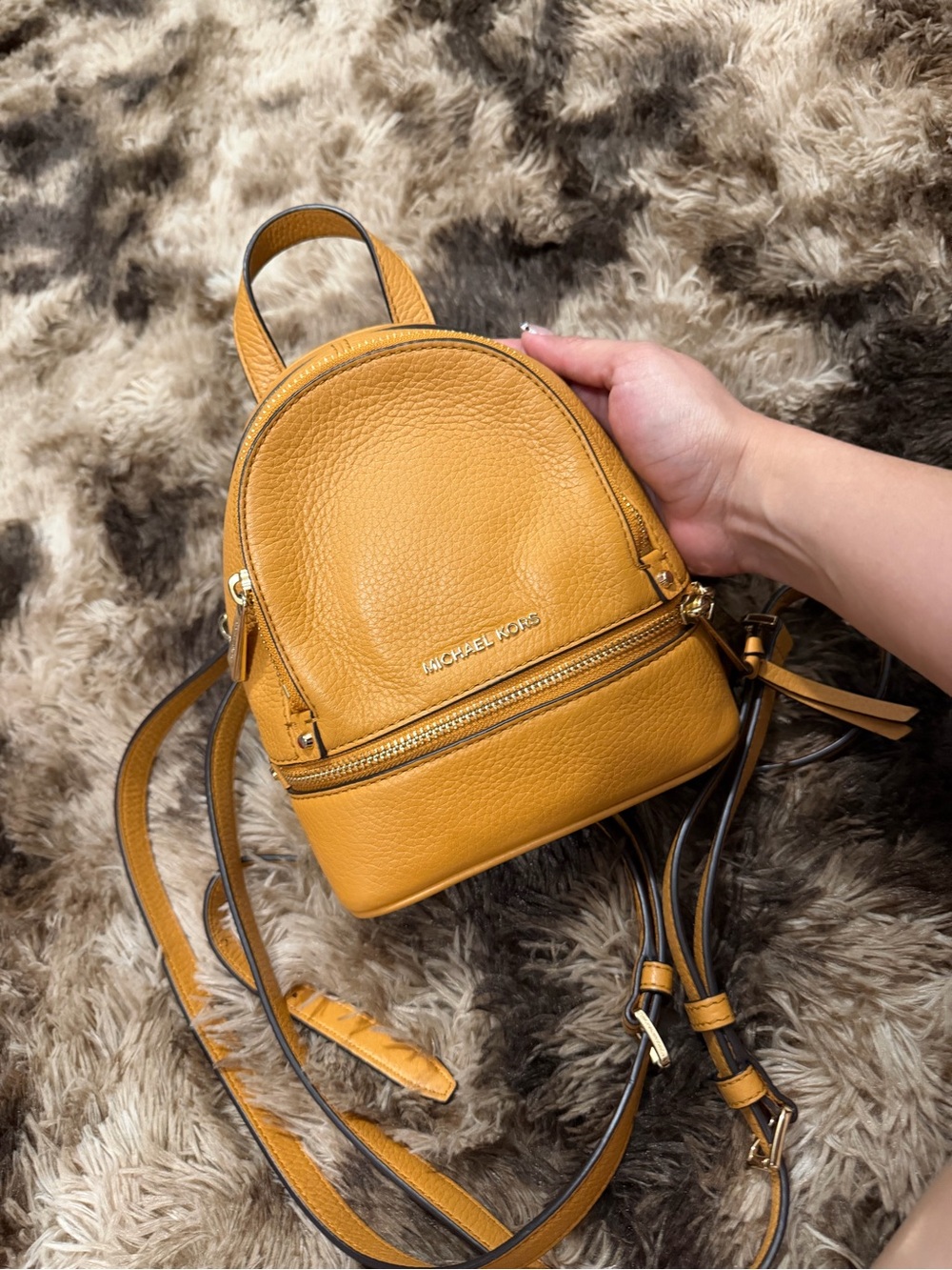 Michael Kors Yellow Leather Mini Backpack with Gold Hardware